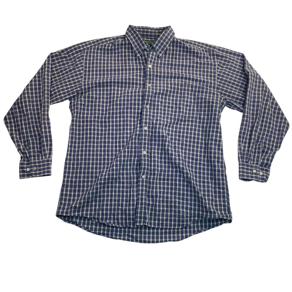 John Phillip Blue Plaid Button Front Shirt Men’s XL Long Sleeve Cotton